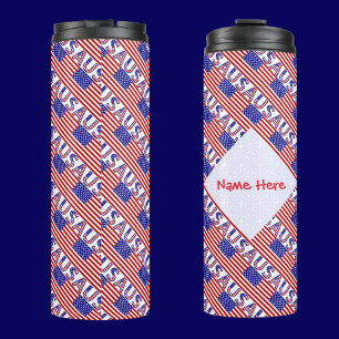 USA Tiled Flag Personalised Thermal Tumbler