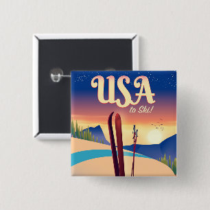 USA "To Ski" Vintage style travel poster 15 Cm Square Badge