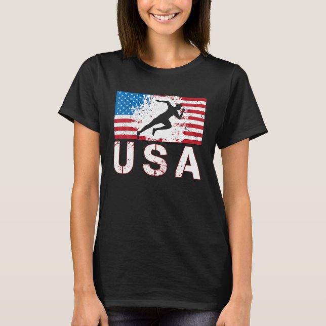 USA Track and field team American flag US men wome T-Shirt (Front)