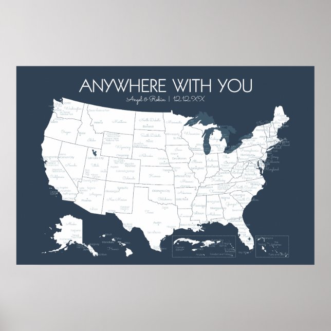 USA Travel Map for Couples to Pin Places Visited Poster (Front)