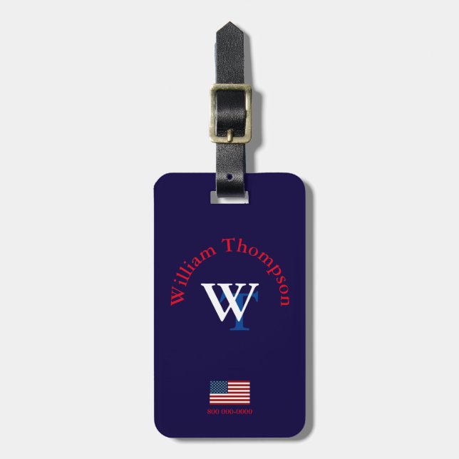 USA traveller personalised monogram Luggage Tag (Front Vertical)