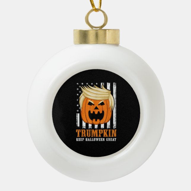 Usa Trumpkin Keep Halloween Great Funny Ceramic Ball Christmas Ornament (Front)