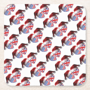 USA-UK-Santa-Hats Square Paper Coaster