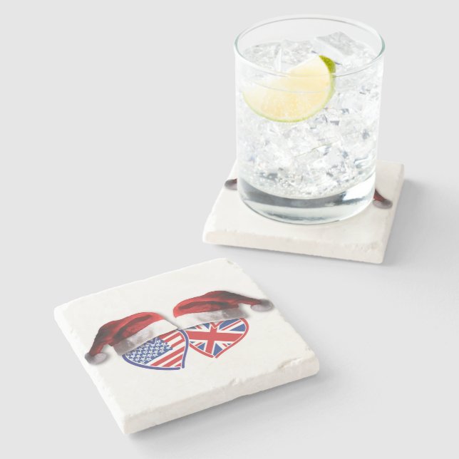 USA-UK-Santa-Hats Stone Coaster (Side)