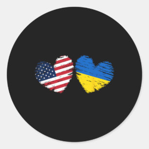 Usa Ukraine Flag Heart Valentines Day Ukrainian Am Classic Round Sticker