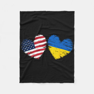 Usa Ukraine Flag Heart Valentines Day Ukrainian Am Fleece Blanket