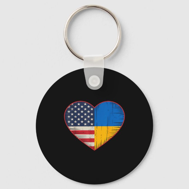 Usa Ukraine Heart - Dual Citizenship  Key Ring (Front)