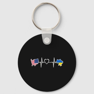Usa Ukraine Heartbeat Shirt - Ukrainian American U Key Ring