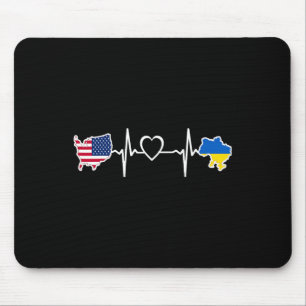 Usa Ukraine Heartbeat Shirt - Ukrainian American U Mouse Pad