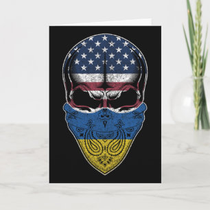 Usa Ukraine Roots - Ukrainian American Flag Skull Card