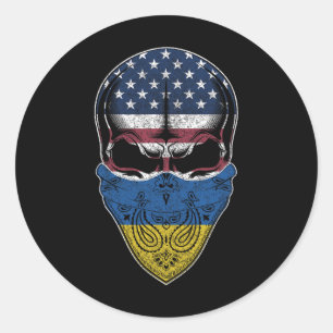 Usa Ukraine Roots - Ukrainian American Flag Skull Classic Round Sticker