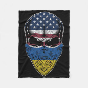 Usa Ukraine Roots - Ukrainian American Flag Skull Fleece Blanket