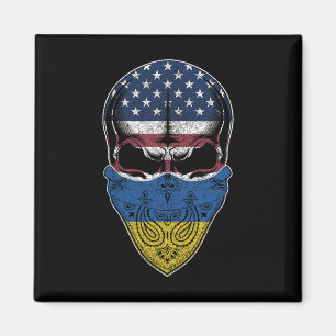 Usa Ukraine Roots - Ukrainian American Flag Skull Magnet