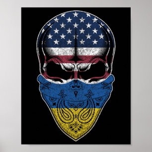 Usa Ukraine Roots - Ukrainian American Flag Skull  Poster