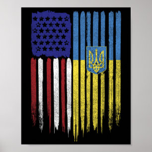 Usa Ukraine Ukrainian Flag Trident Roots Poster
