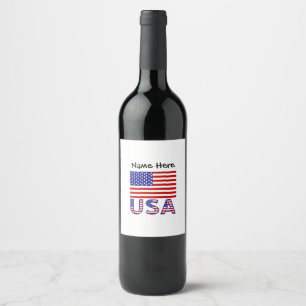 USA United States America Flag Personalised Wine Label