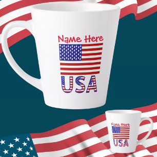USA United States America Flag Red Personalisation Latte Mug