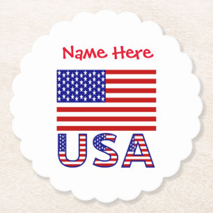 USA United States America Flag Red Personalisation Paper Coaster