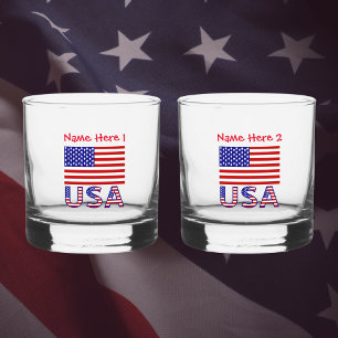 USA United States America Flag Red Personalise Whiskey Glass