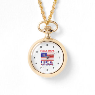 USA United States America Flag Red Personalised  Watch