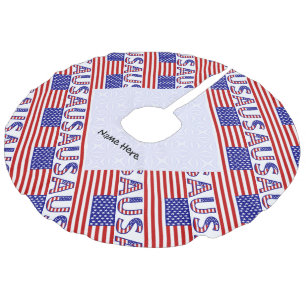 USA United States America Flag Tiled Personalised  Faux Linen Tree Skirt