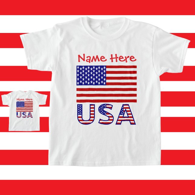 USA United States America Red Personalised Girl's T-Shirt (Creator Uploaded)