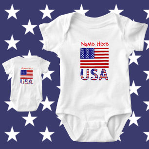 USA United States America Red Personalized Baby Bodysuit