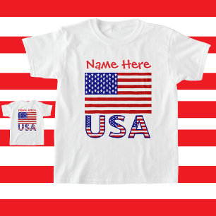 USA United States America Red Personalized Girl's T-Shirt
