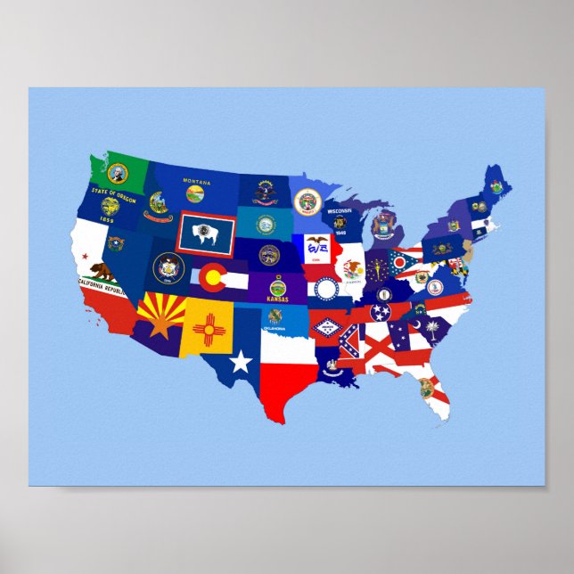 usa united states america republic flag map poster (Front)