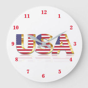 USA - United States of America - Flag - Patriotic Large Clock