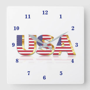 USA - United States of America - Flag - Patriotic  Square Wall Clock