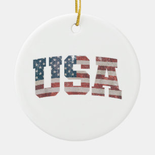 USA US Flag Patriotic 4th of July America Ceramic Ornament