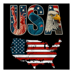 USA US Patriotic 4th of July America Flag Freedom  Poster