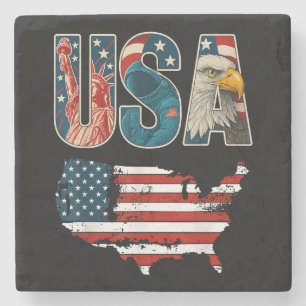 USA US Patriotic 4th of July America Flag Freedom Stone Coaster