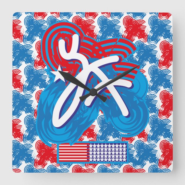 USA/USA FLAG SIMPLIFIED TEXT BY MASANSER PIXELAT SQUARE WALL CLOCK (Front)