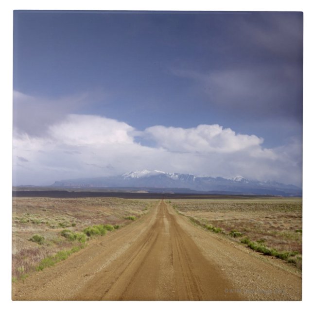 USA, Utah, Dirt road crossing landscape Ceramic Tile (Front)