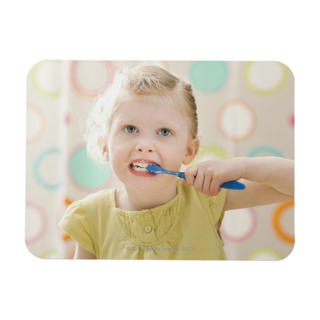 USA, Utah, Lehi, girl (2-3) brushing teeth Magnet (Horizontal)