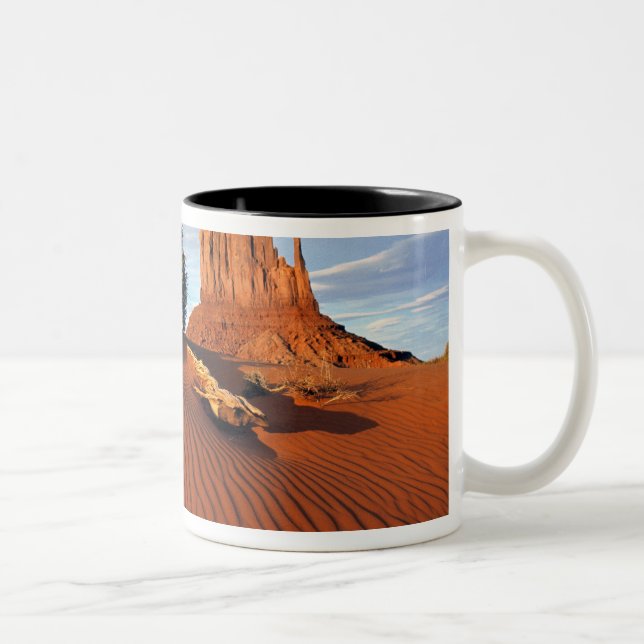 USA, Utah, Monument Valley. Wind creates Two-Tone Coffee Mug (Right)