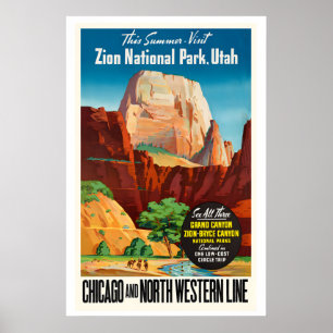 USA Utah Zion National Park Vintage Travel Poster
