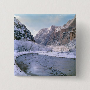 USA, Utah, Zion NP. New snow covers the canyon 15 Cm Square Badge