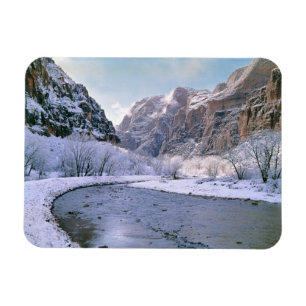 USA, Utah, Zion NP. New snow covers the canyon Magnet