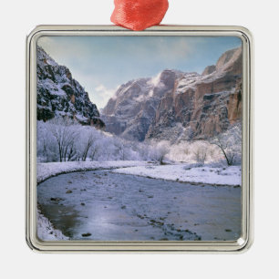 USA, Utah, Zion NP. New snow covers the canyon Metal Ornament