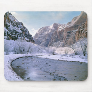 USA, Utah, Zion NP. New snow covers the canyon Mouse Pad