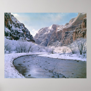 USA, Utah, Zion NP. New snow covers the canyon Poster