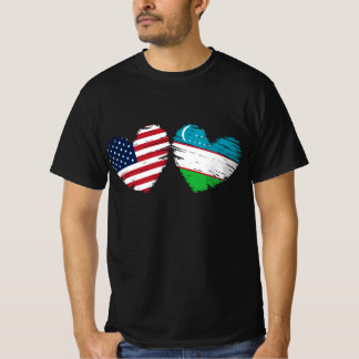USA Uzbekistan Flag Heart Uzbek American T-Shirt