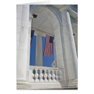 USA, VA, Arlington. American Flags are hung