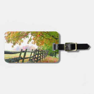USA, Vermont. Fence under fall foliage. Luggage Tag