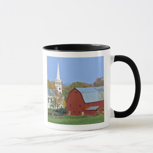 USA, Vermont, Peacham. A red barn and white Mug (Right)