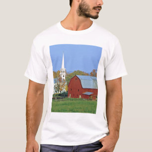 USA, Vermont, Peacham. A red barn and white T-Shirt