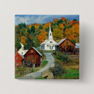 USA, Vermont, Waits River. Fall foliage adds 15 Cm Square Badge